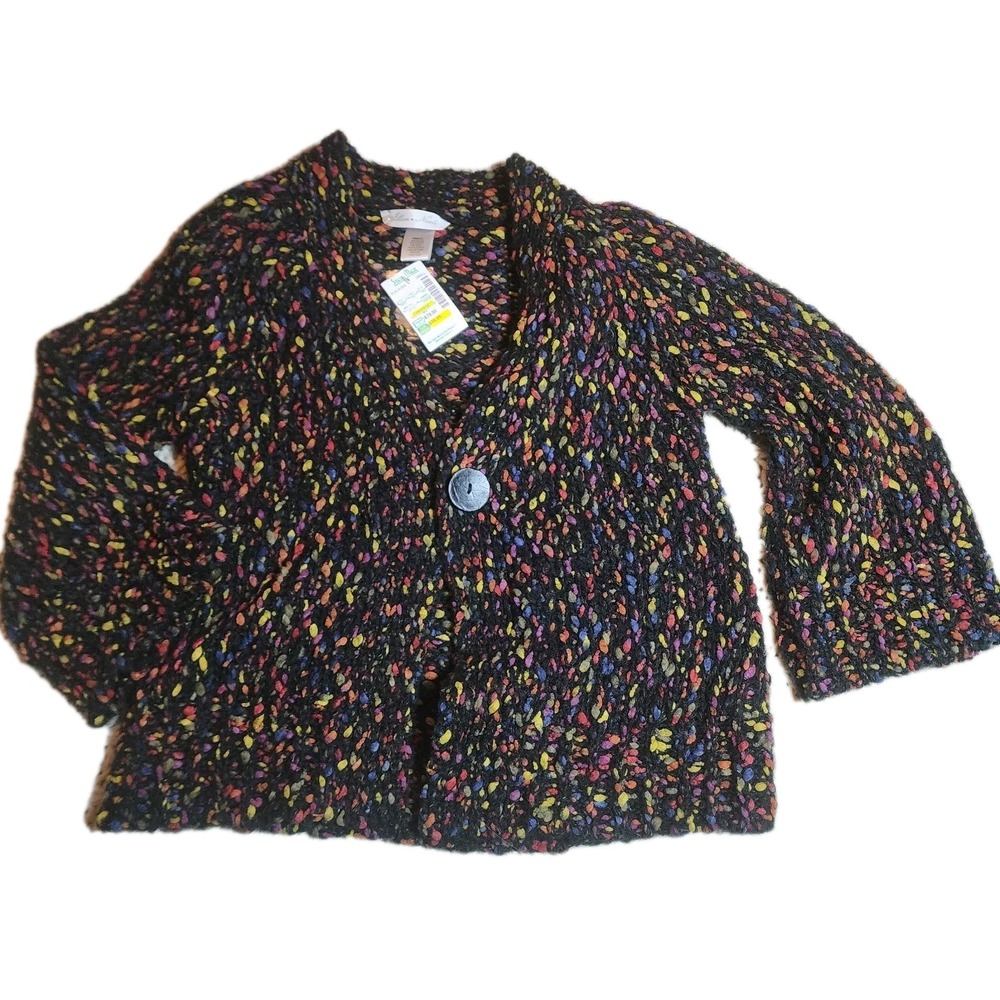 Jillian Nicole Sweater Cardigan Women Small Boho Black Rainbow Short Wool Fall